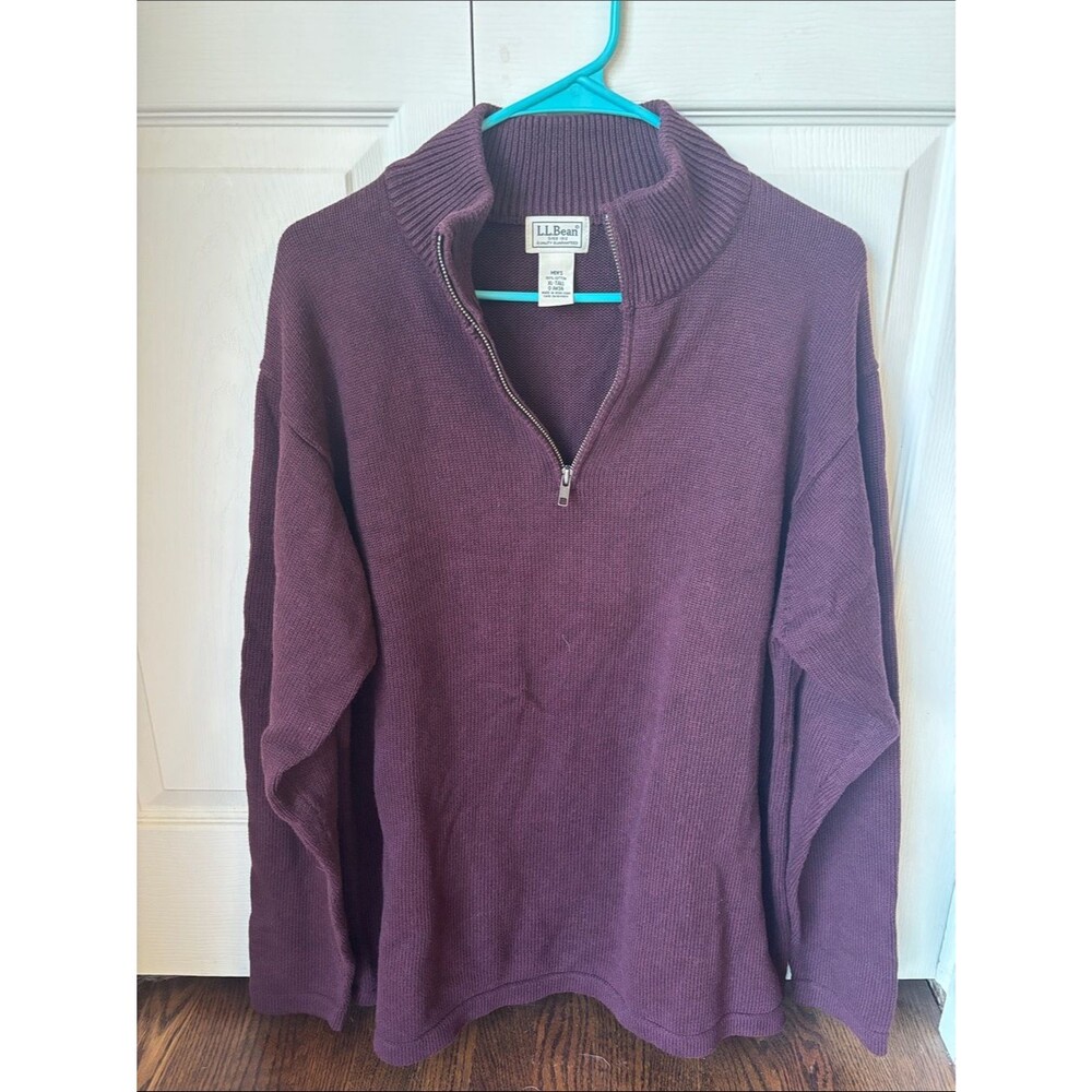 L.L. Bean men’s knit maroon quarter zip pullover sweater cotton XL tall EUC work